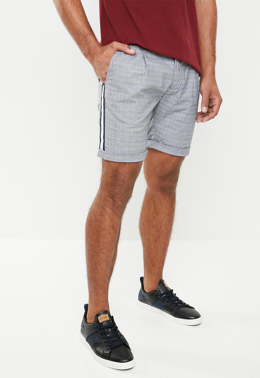 Jack & Jones - Arrow check tape shorts - navy & white