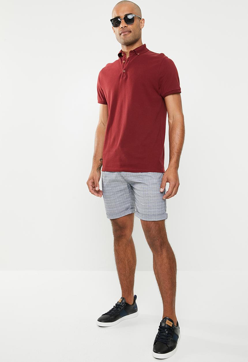 Jack & Jones - Arrow check tape shorts - navy & white
