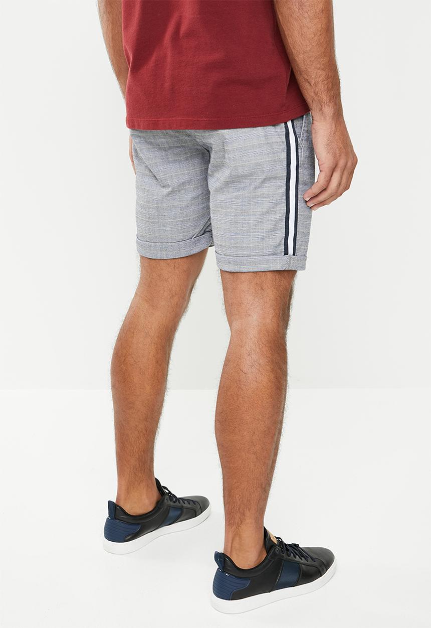 Jack & Jones - Arrow check tape shorts - navy & white