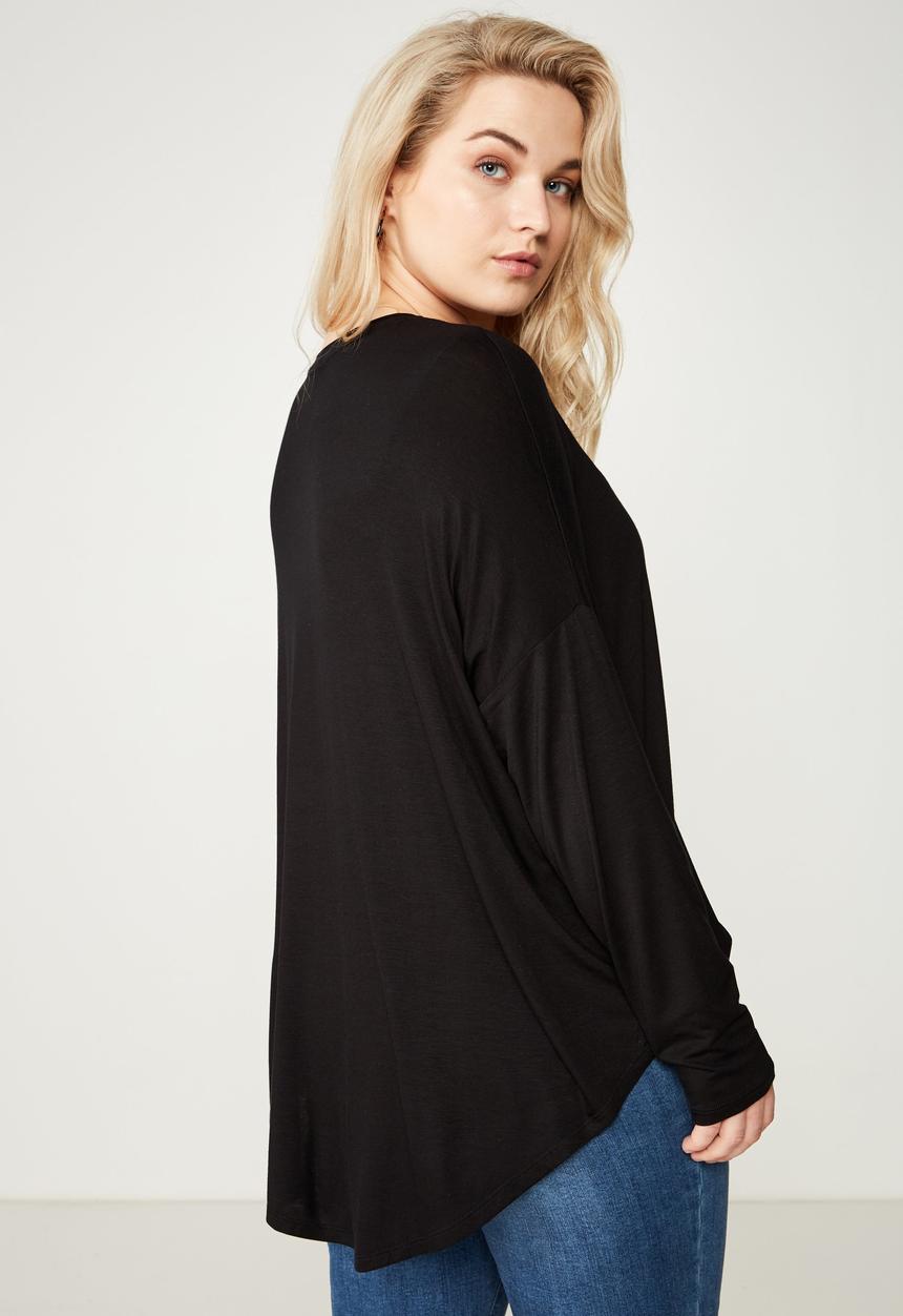 Cotton On - Curve batwing sleeve tee  - black