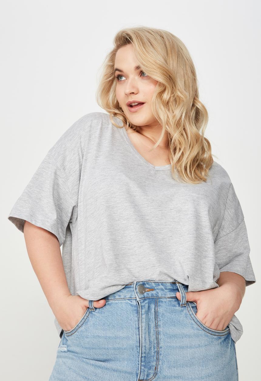 Cotton On - Curve relaxed v neck tee  - grey