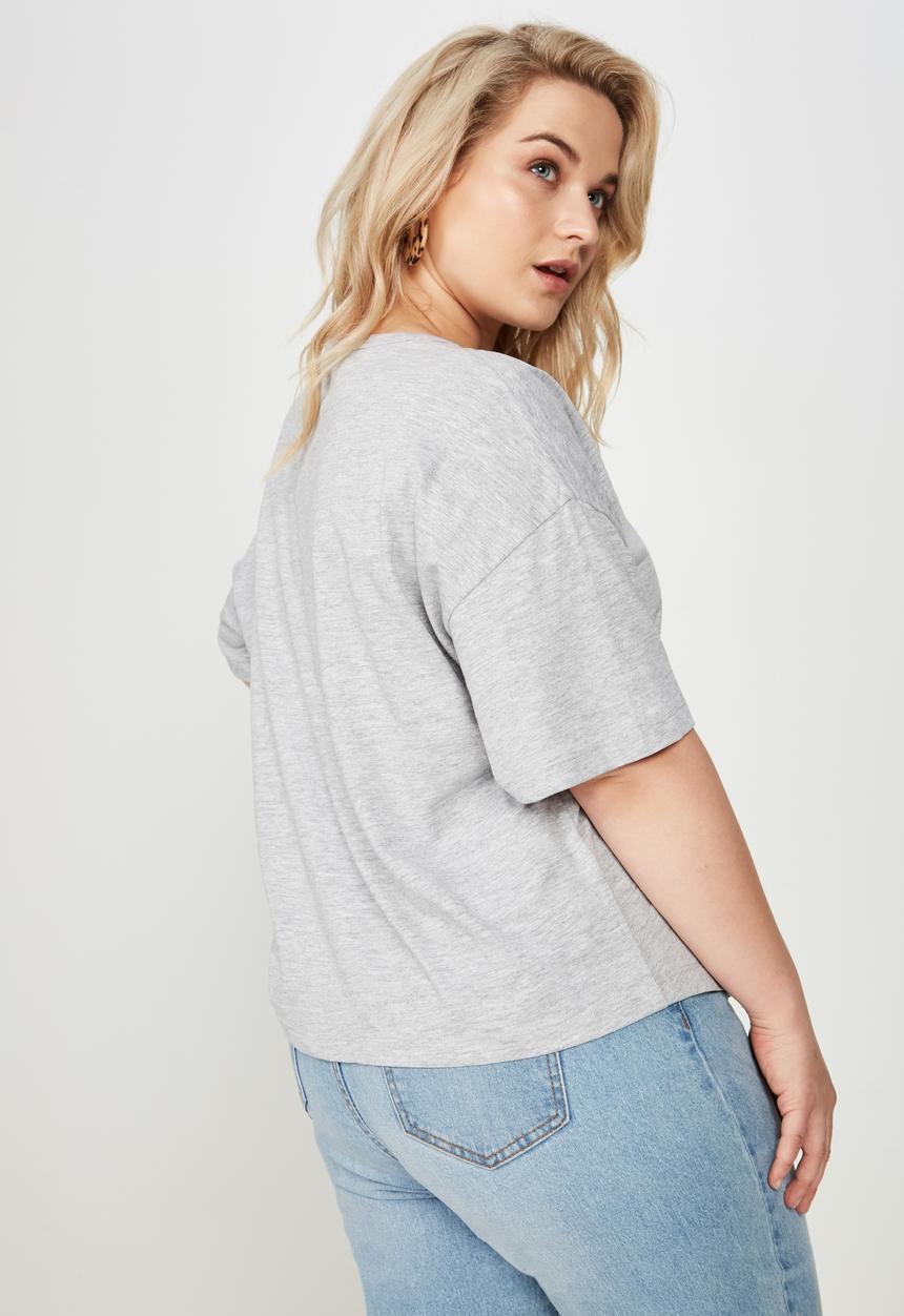 Cotton On - Curve relaxed v neck tee  - grey