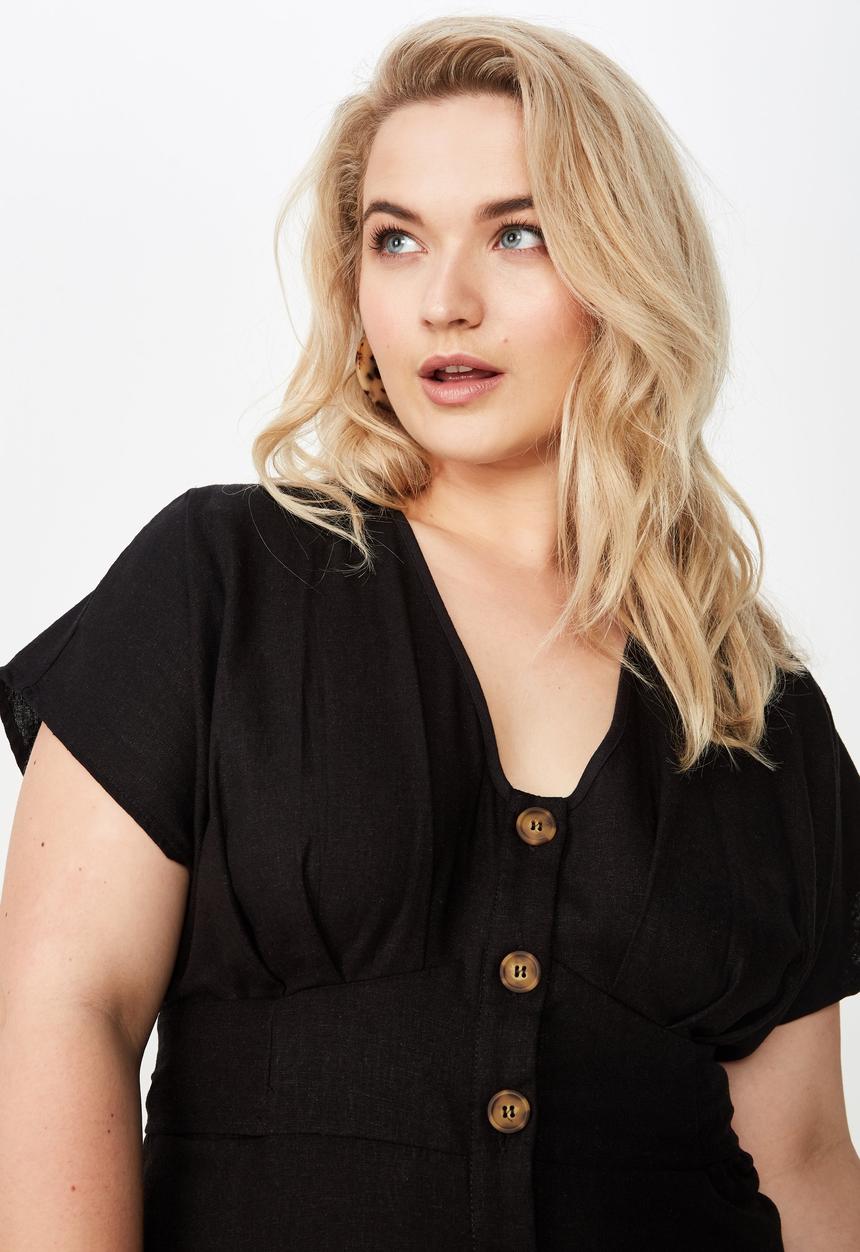 Cotton On - Curve button front midi dress  - black