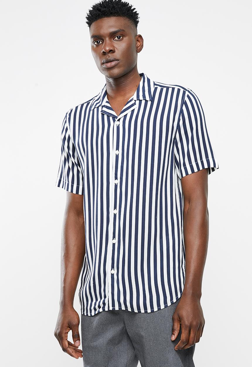 Only & Sons - Wayne short sleeve striped viscose shirt - navy