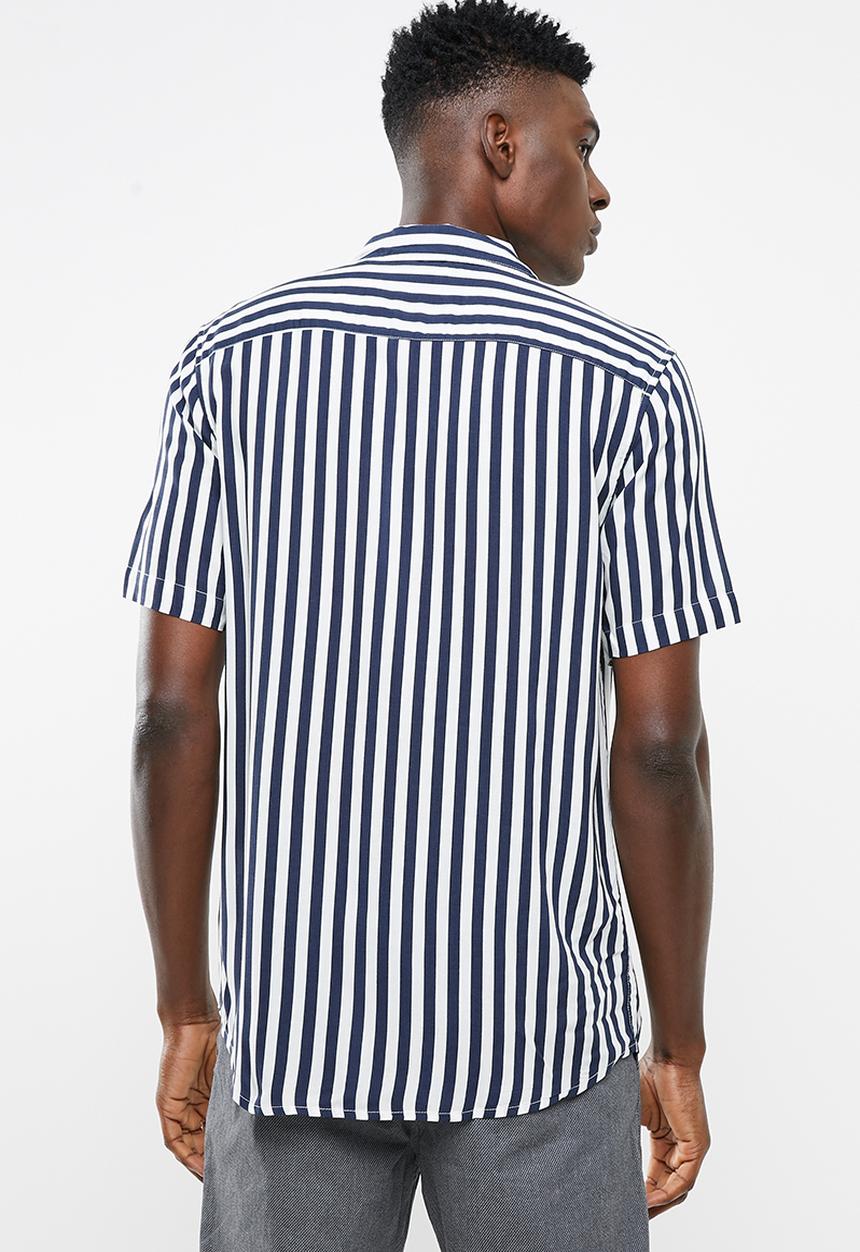 Only & Sons - Wayne short sleeve striped viscose shirt - navy