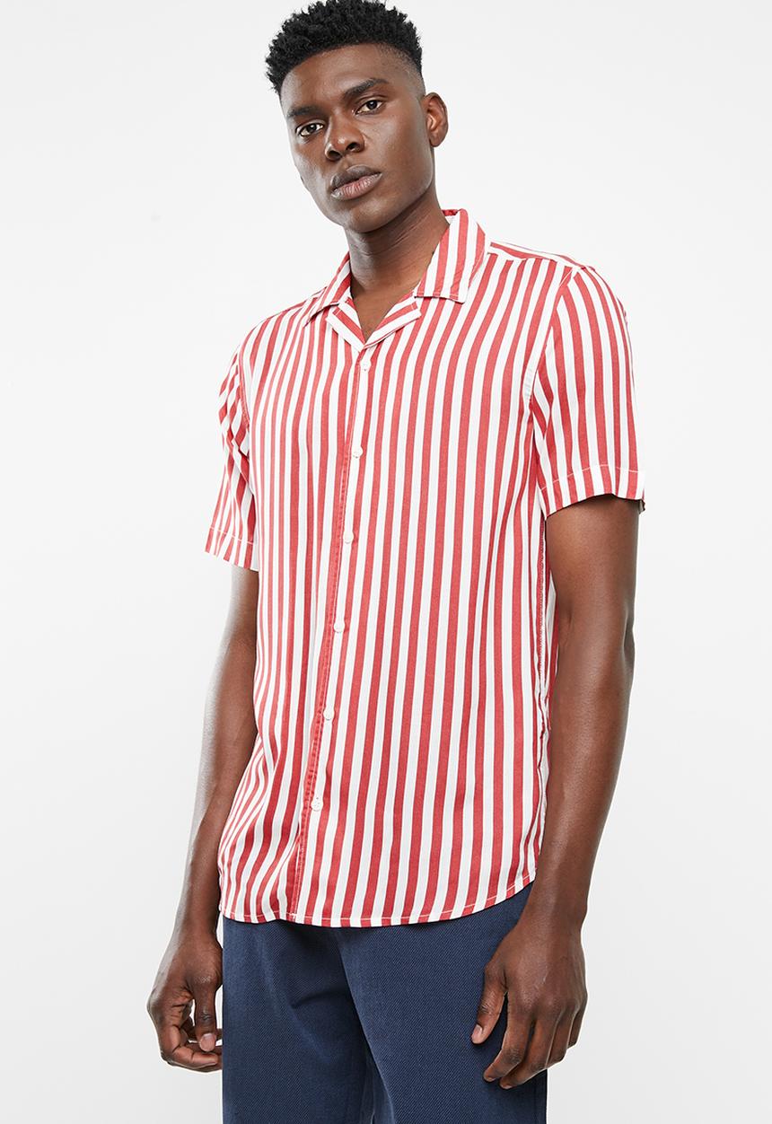 Only & Sons - Wayne short sleeve striped viscose shirt - red