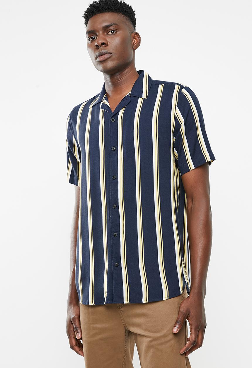 Only & Sons - Wayne short sleeve new striped viscose shirt - yellow