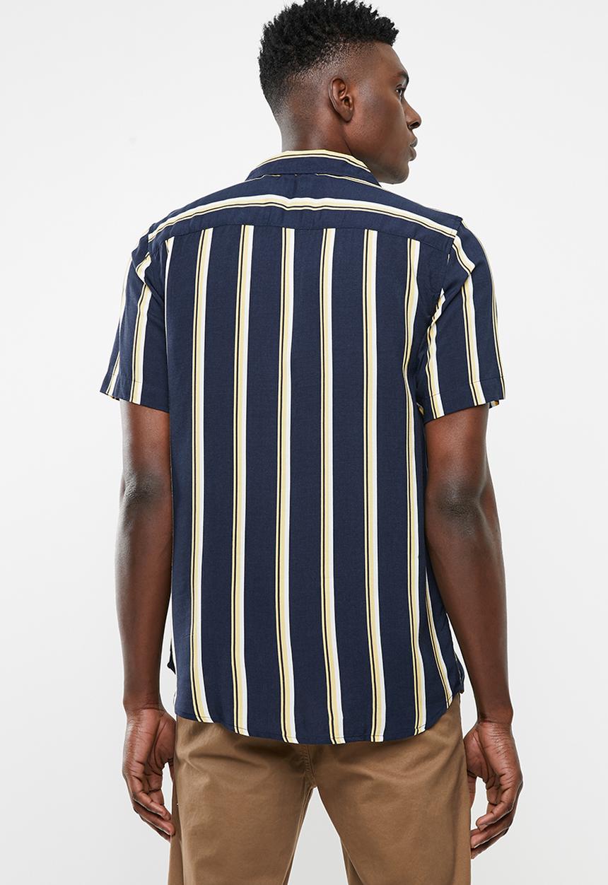 Only & Sons - Wayne short sleeve new striped viscose shirt - yellow