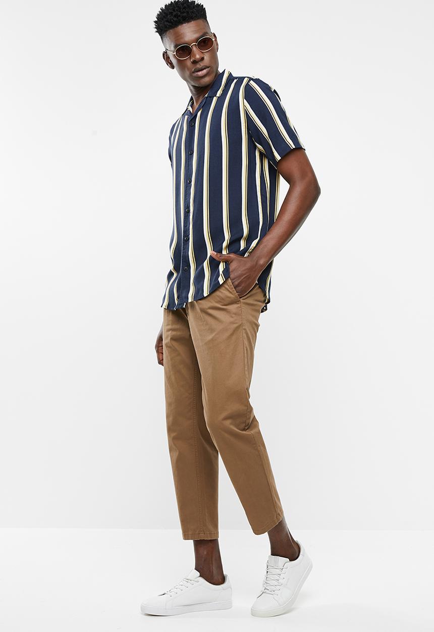 Only & Sons - Wayne short sleeve new striped viscose shirt - yellow