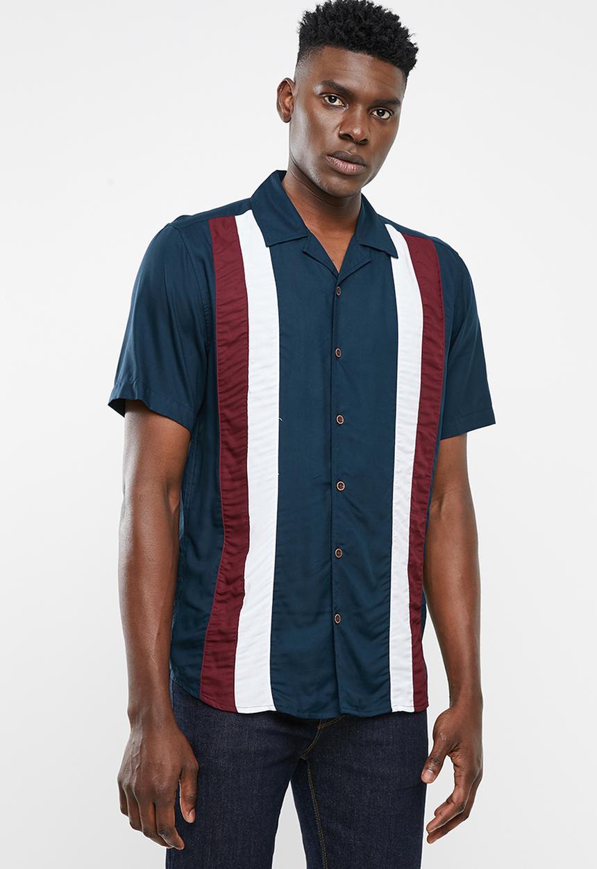 Only & Sons - Mark short sleeve short viscose striped shirt - navy