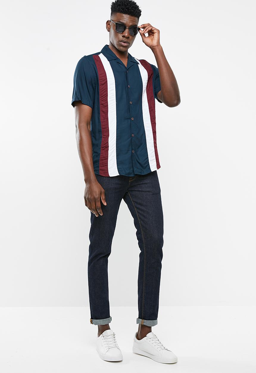 Only & Sons - Mark short sleeve short viscose striped shirt - navy