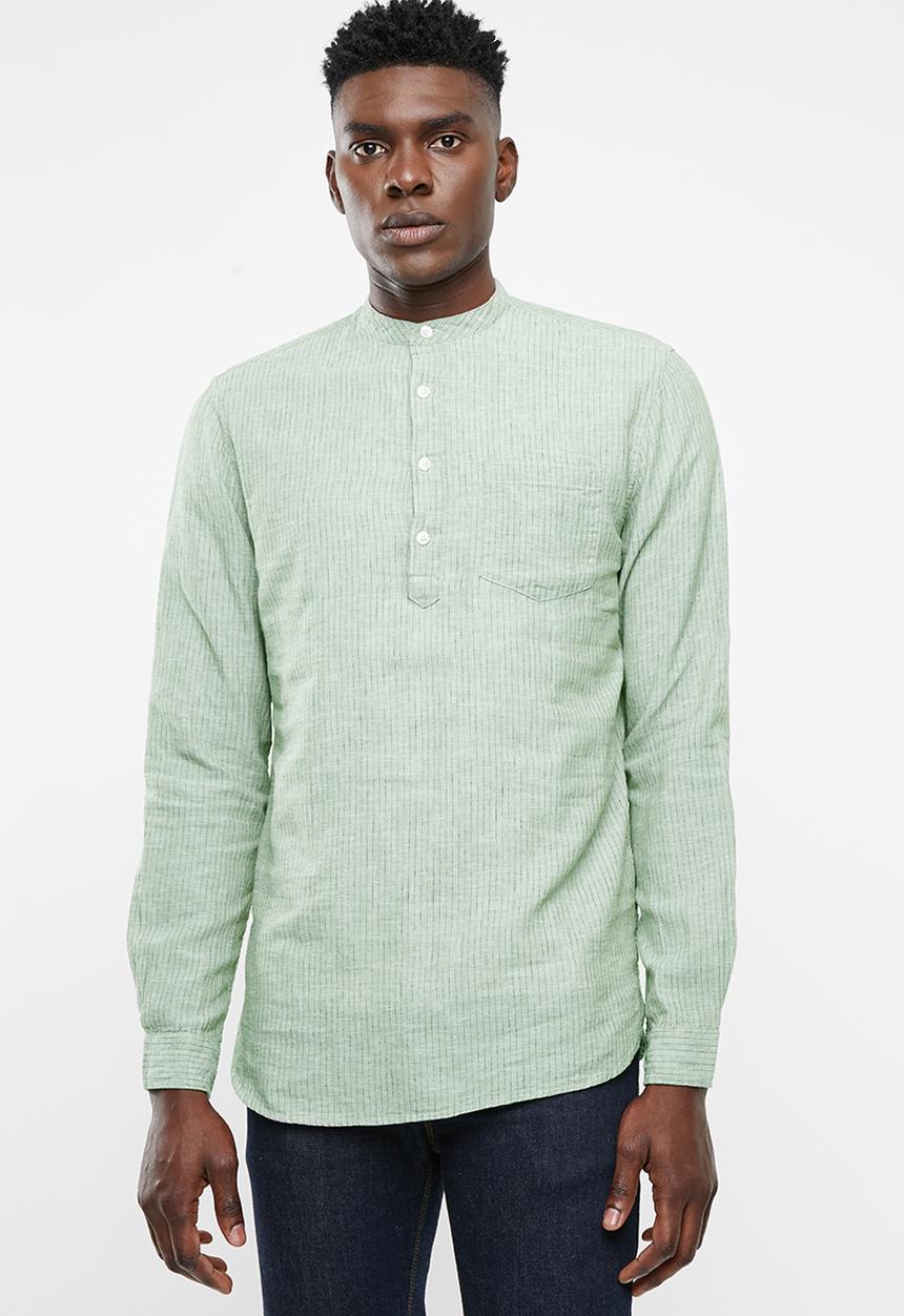 Only & Sons - Caiden long sleeve stripe half placket shirt - green
