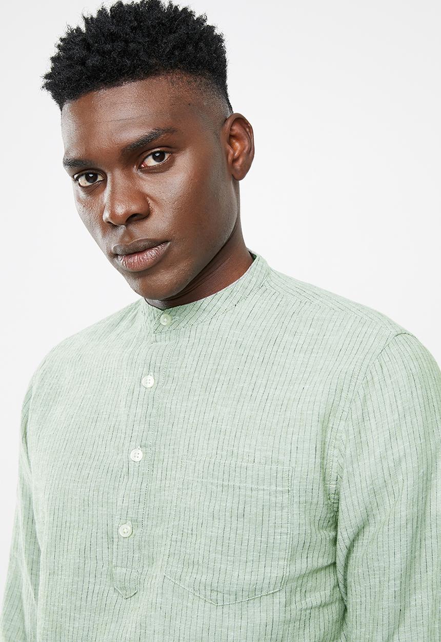 Only & Sons - Caiden long sleeve stripe half placket shirt - green