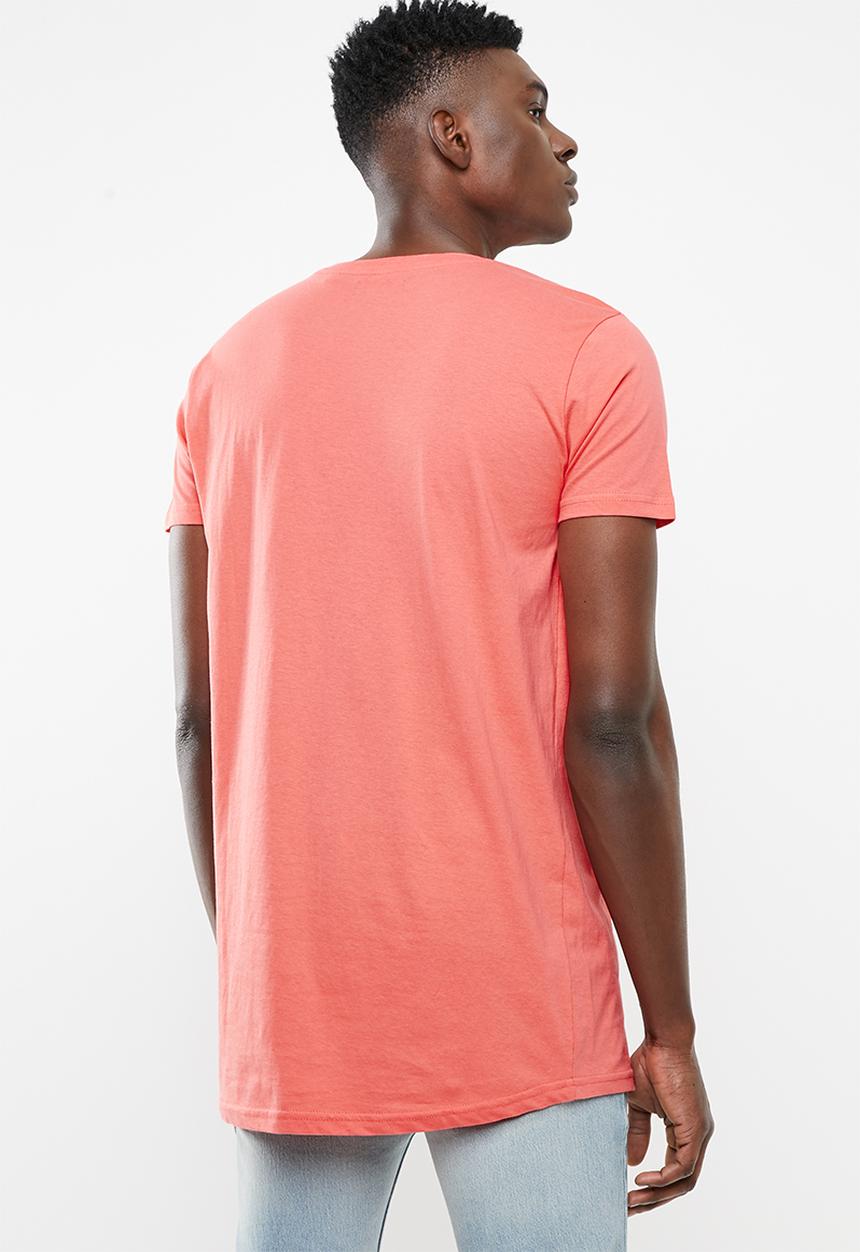 Brave Soul - Harrele longer length tee - coral pink
