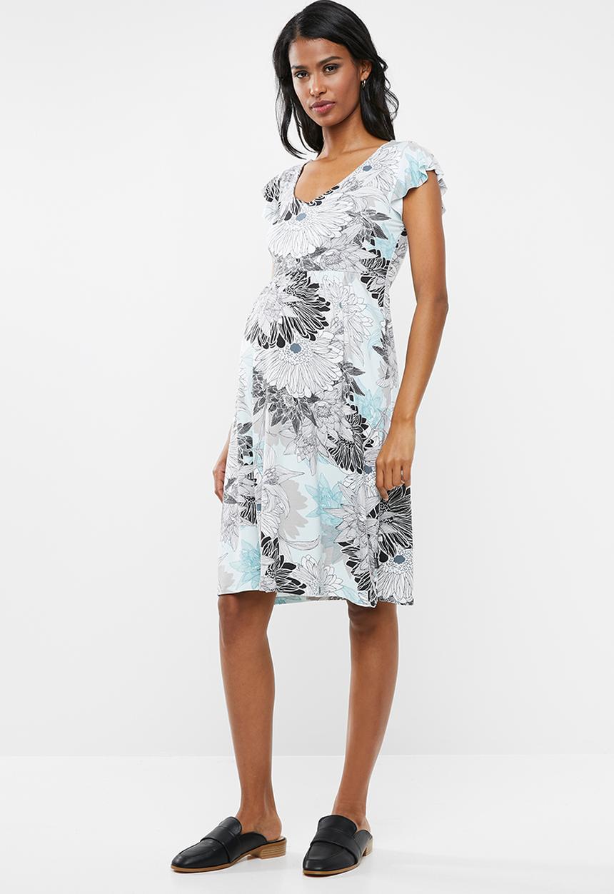Cherry Melon - Maternity V-neck dress with frill sleeve - multi
