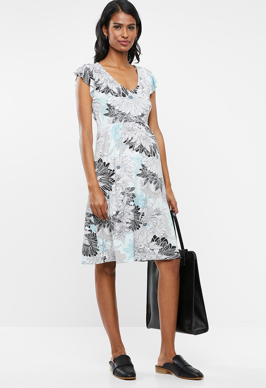 Cherry Melon - Maternity V-neck dress with frill sleeve - multi