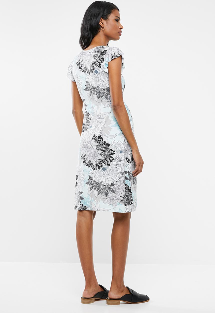 Cherry Melon - Maternity V-neck dress with frill sleeve - multi