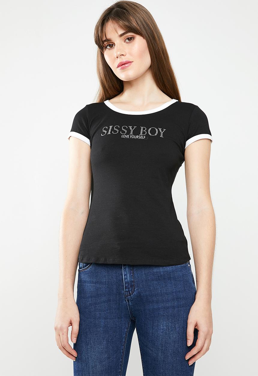 SISSY BOY - One up tee with contrast rib detail - black