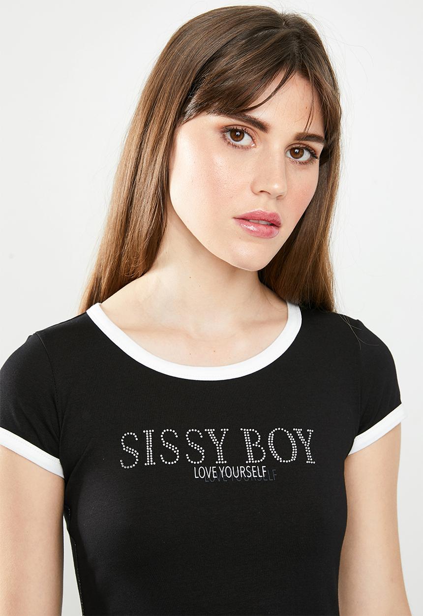 SISSY BOY - One up tee with contrast rib detail - black