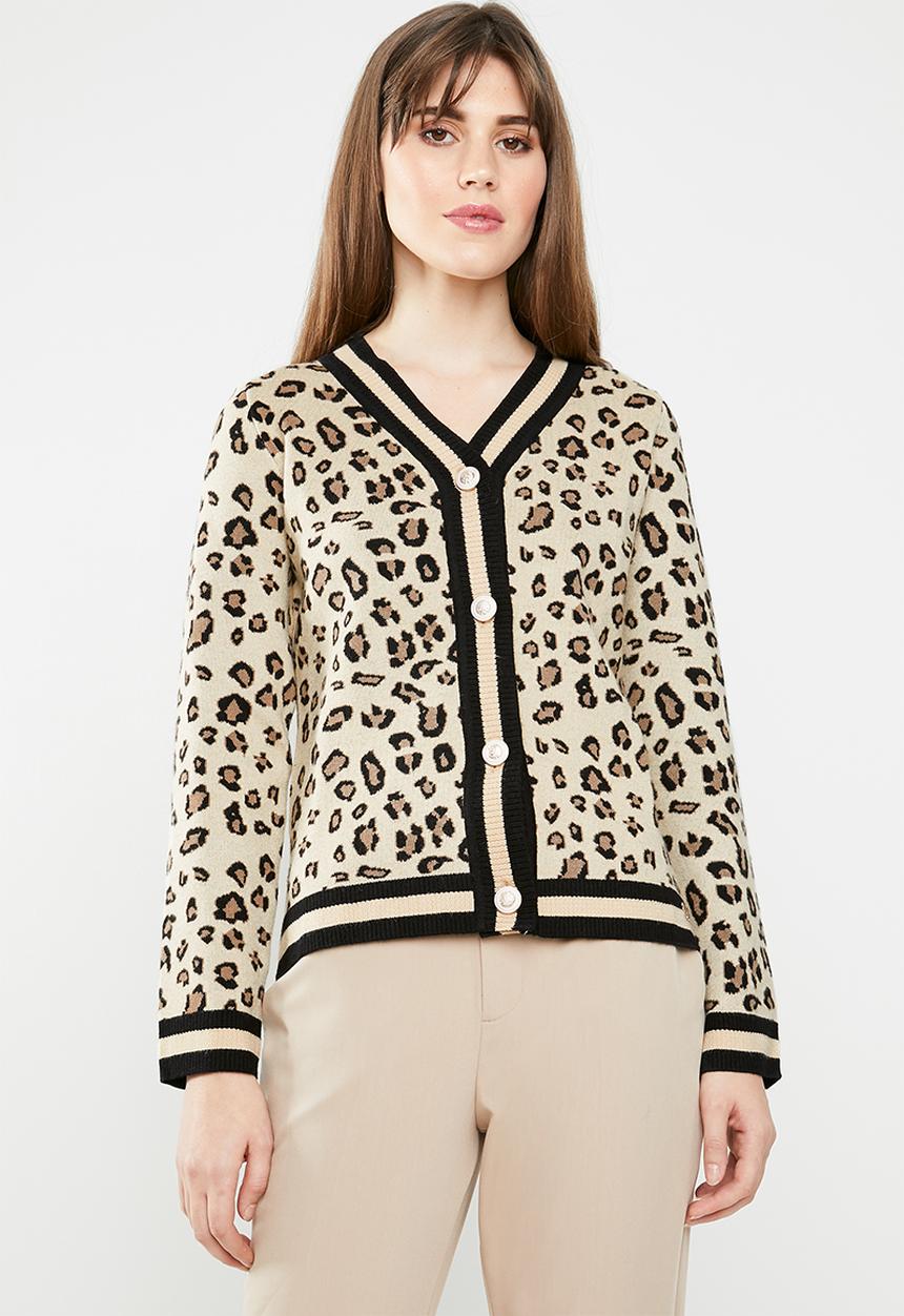 SISSY BOY - Animal print knit cardigan - beige & black 