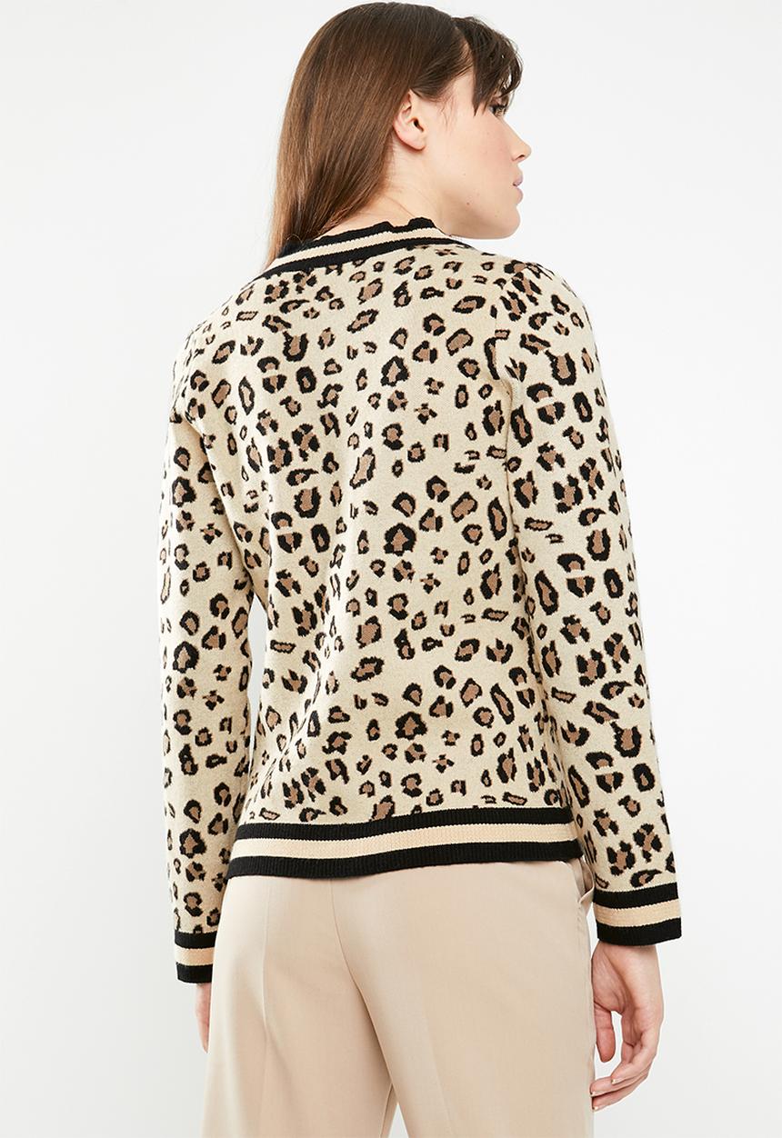 SISSY BOY - Animal print knit cardigan - beige & black 