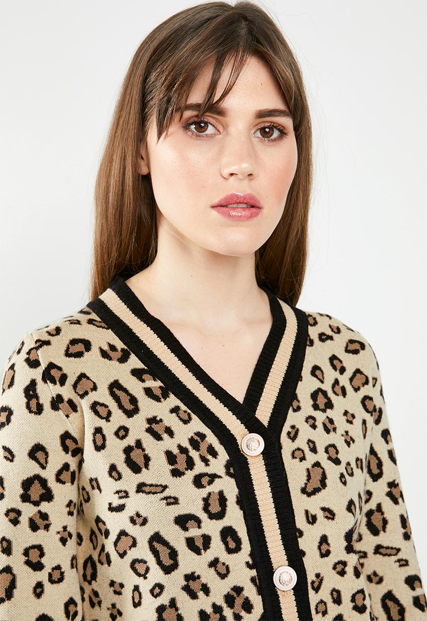 SISSY BOY - Animal print knit cardigan - beige & black 