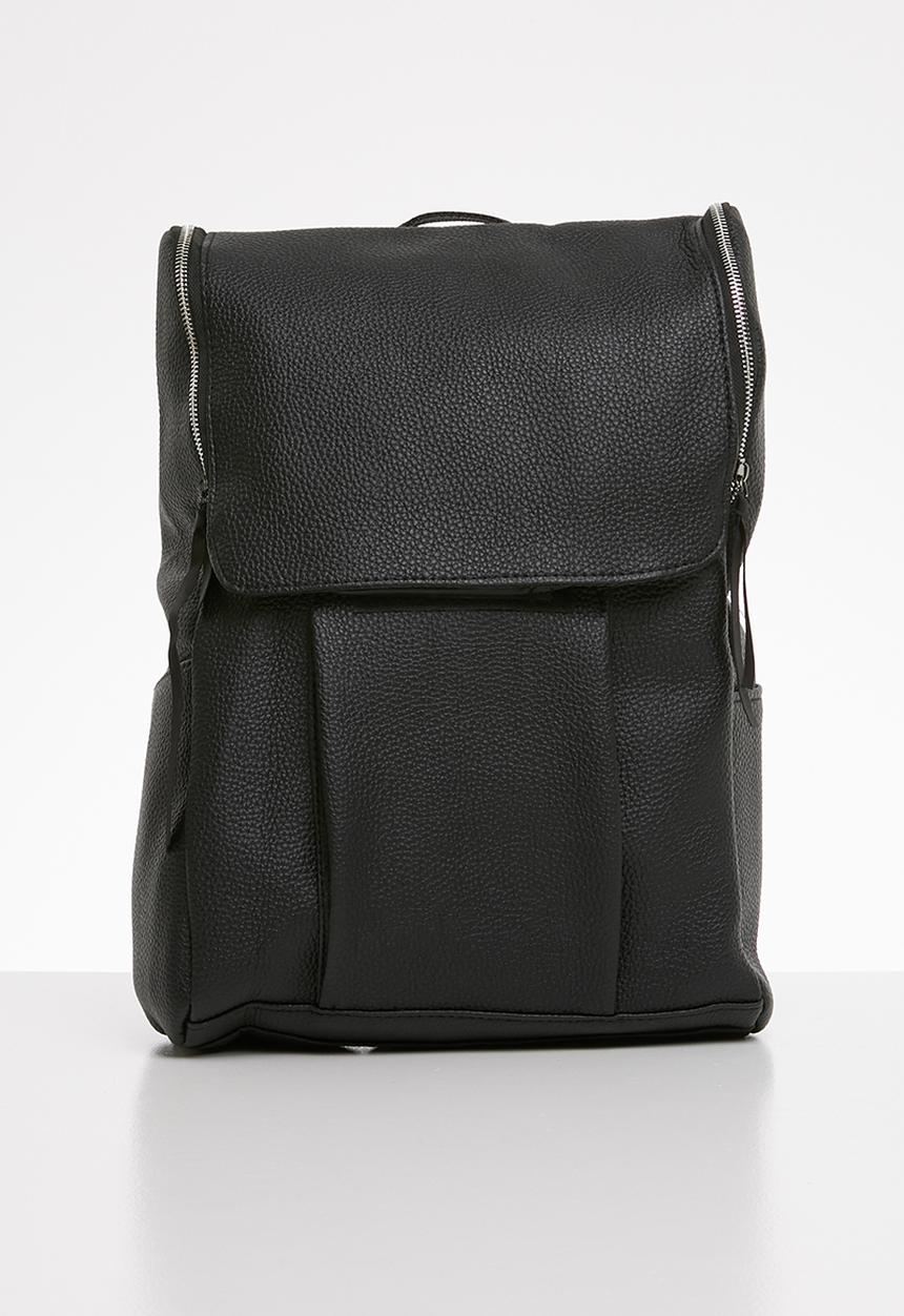 Superbalist - Zip detail faux leather backpack - black