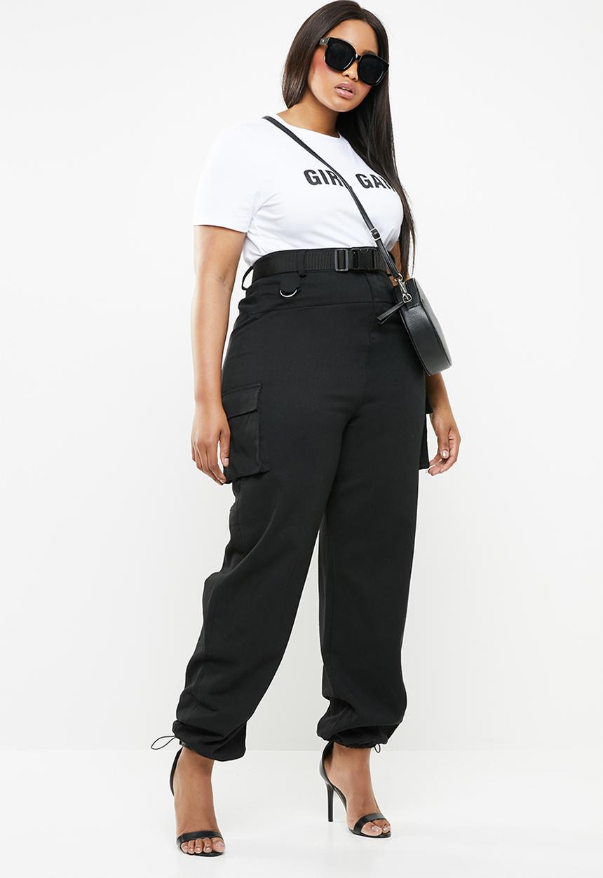 Missguided - Curve seat belt cargo trousers - black