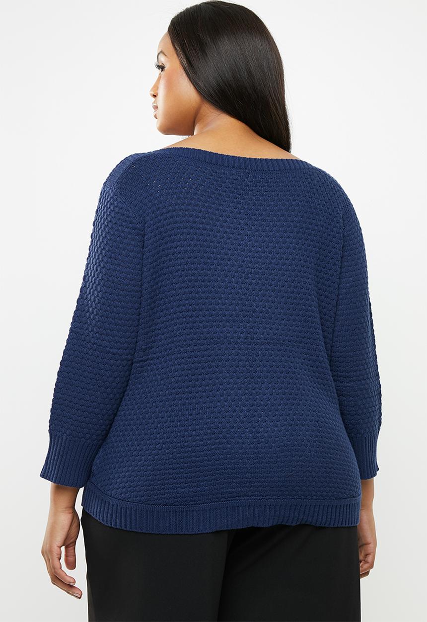 STYLE REPUBLIC PLUS - Textured crew neck knit - navy