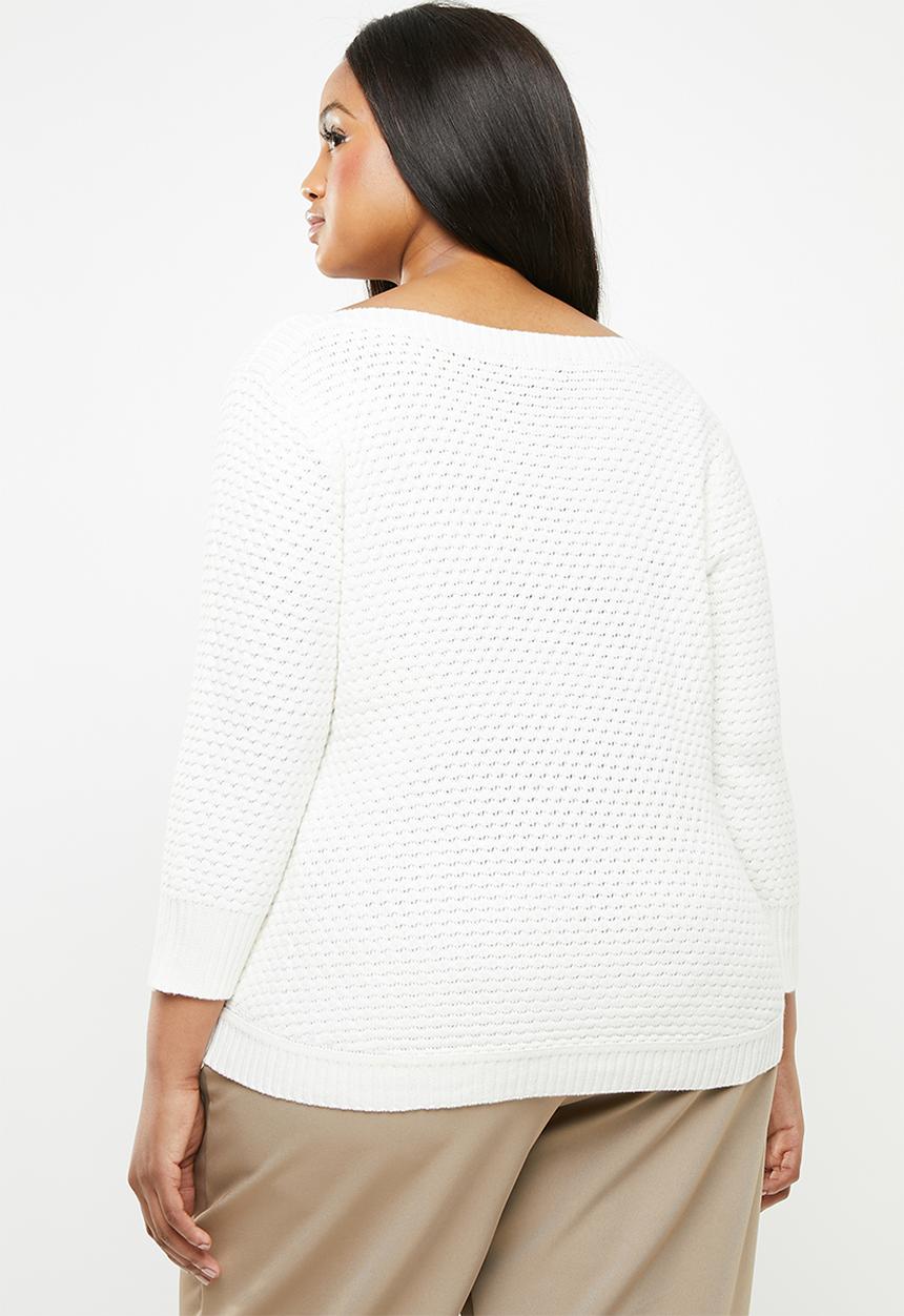 STYLE REPUBLIC PLUS - Textured crew neck knit - white
