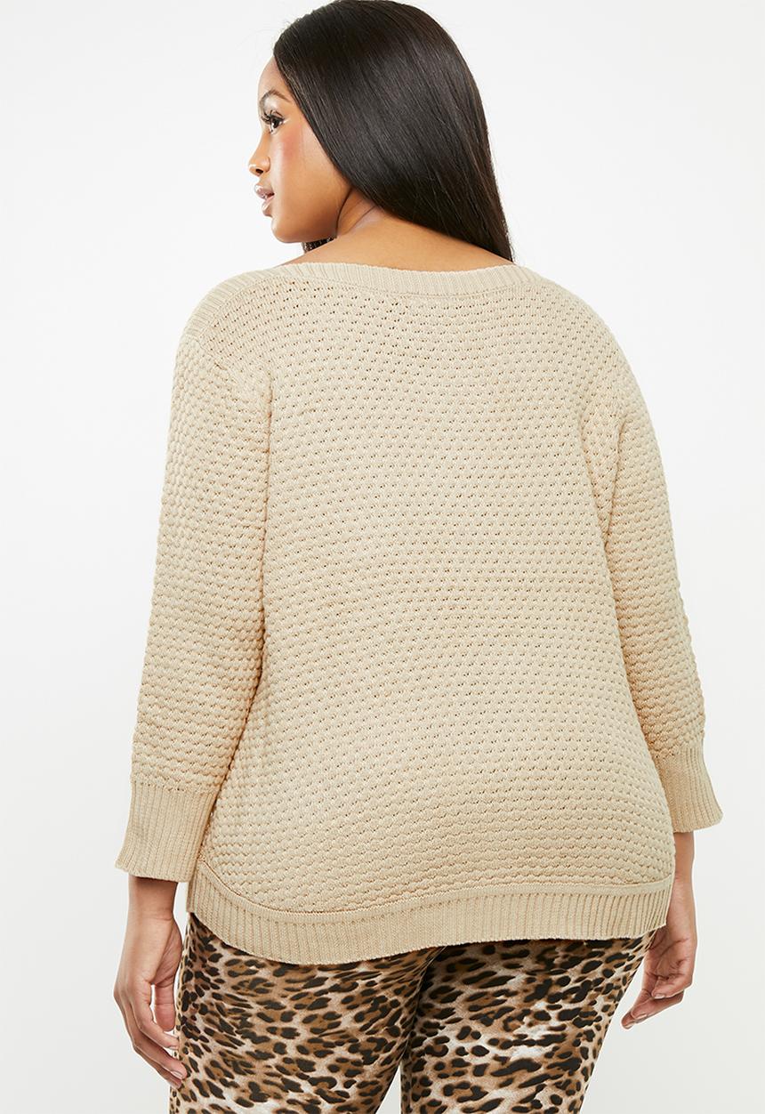 STYLE REPUBLIC PLUS - Textured crew neck knit - beige