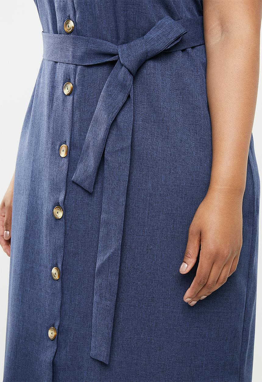 STYLE REPUBLIC PLUS - Button down linen like dress - navy
