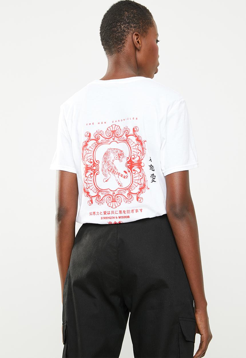 Missguided - Oriental back graphic T-shirt - white