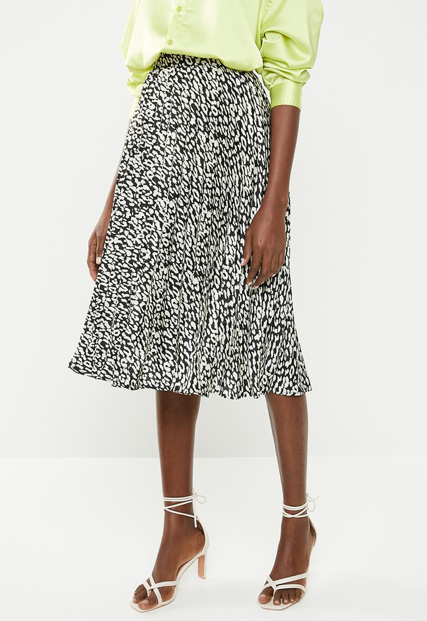 Missguided - Pleated print midi skirt - black & cream