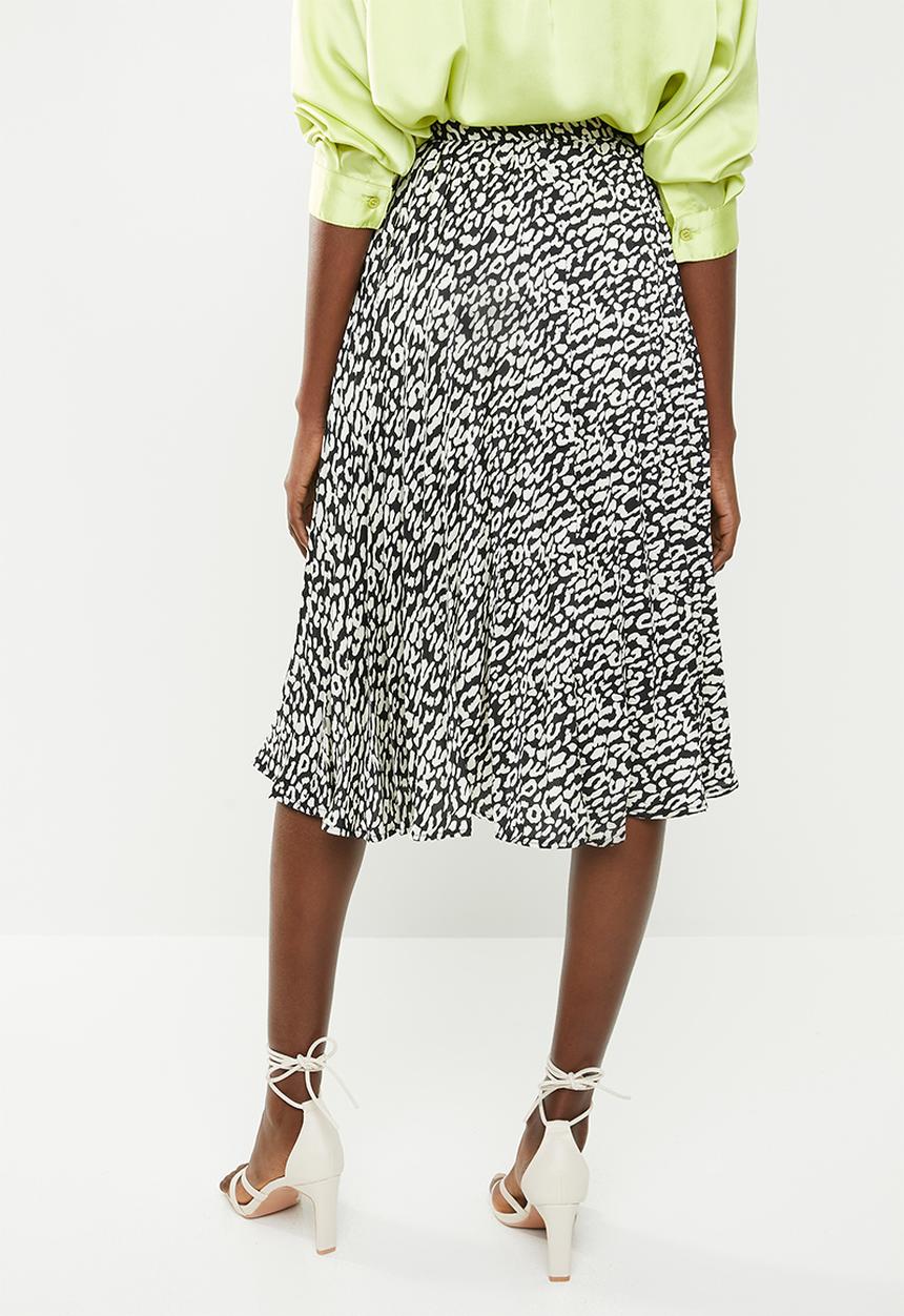 Missguided - Pleated print midi skirt - black & cream