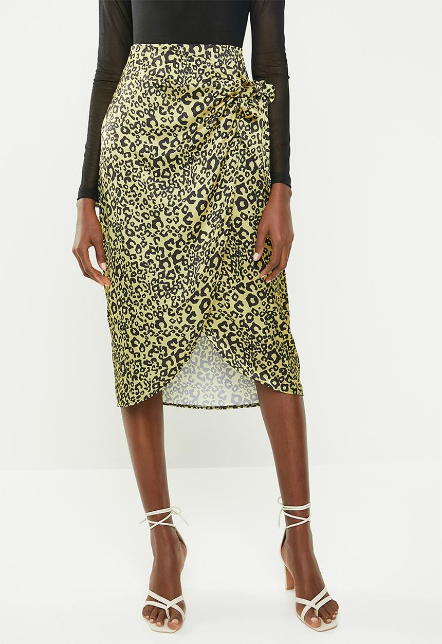 Missguided - Animal print tie side midi skirt - yellow & black