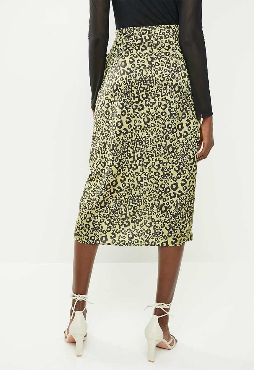 Missguided - Animal print tie side midi skirt - yellow & black