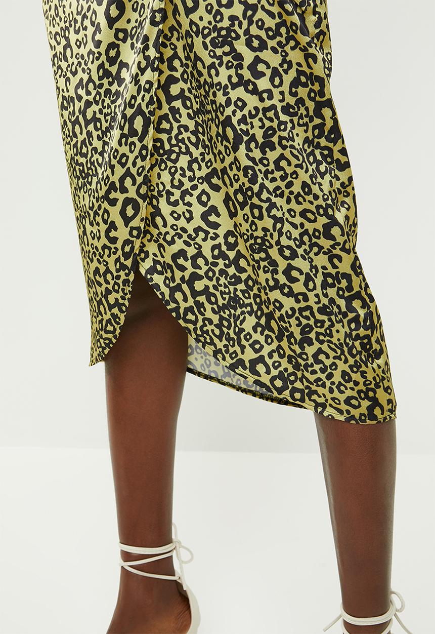Missguided - Animal print tie side midi skirt - yellow & black