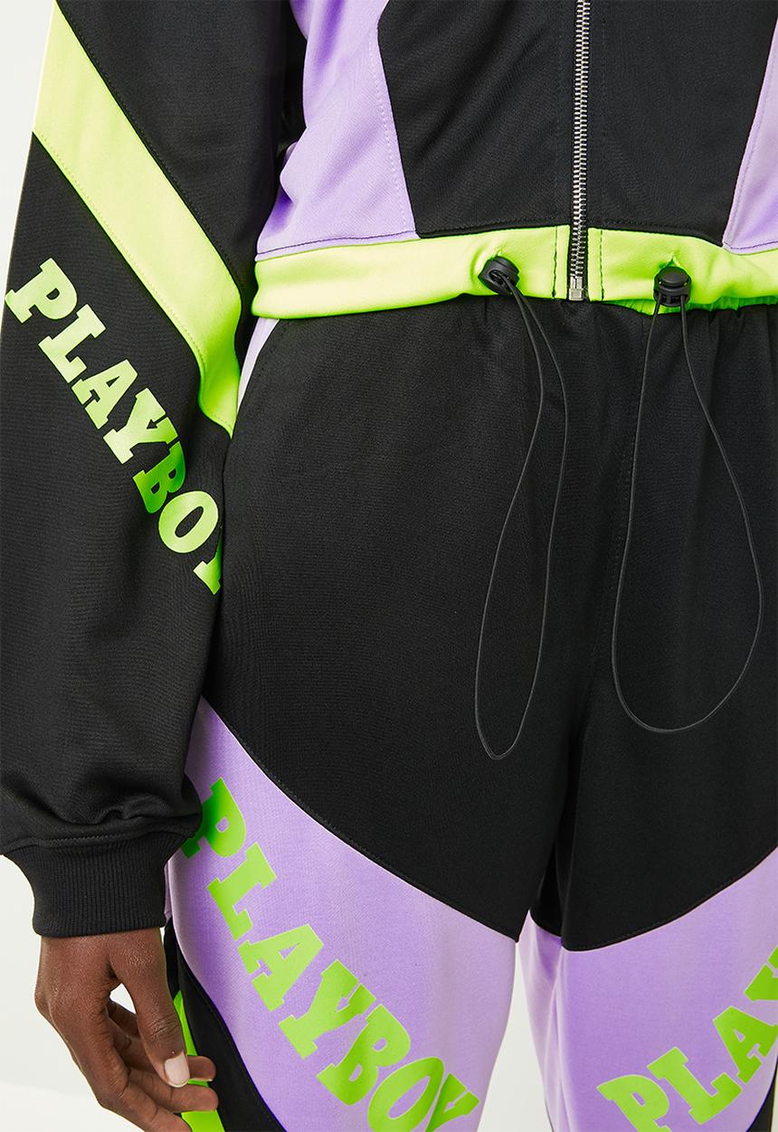Missguided - Playboy shell suit motorcross cropped jacket - multi