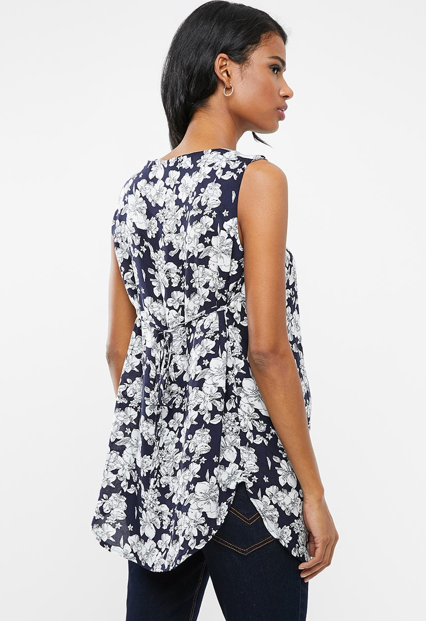Cherry Melon - Maternity Sleeveless woven tank - navy & white