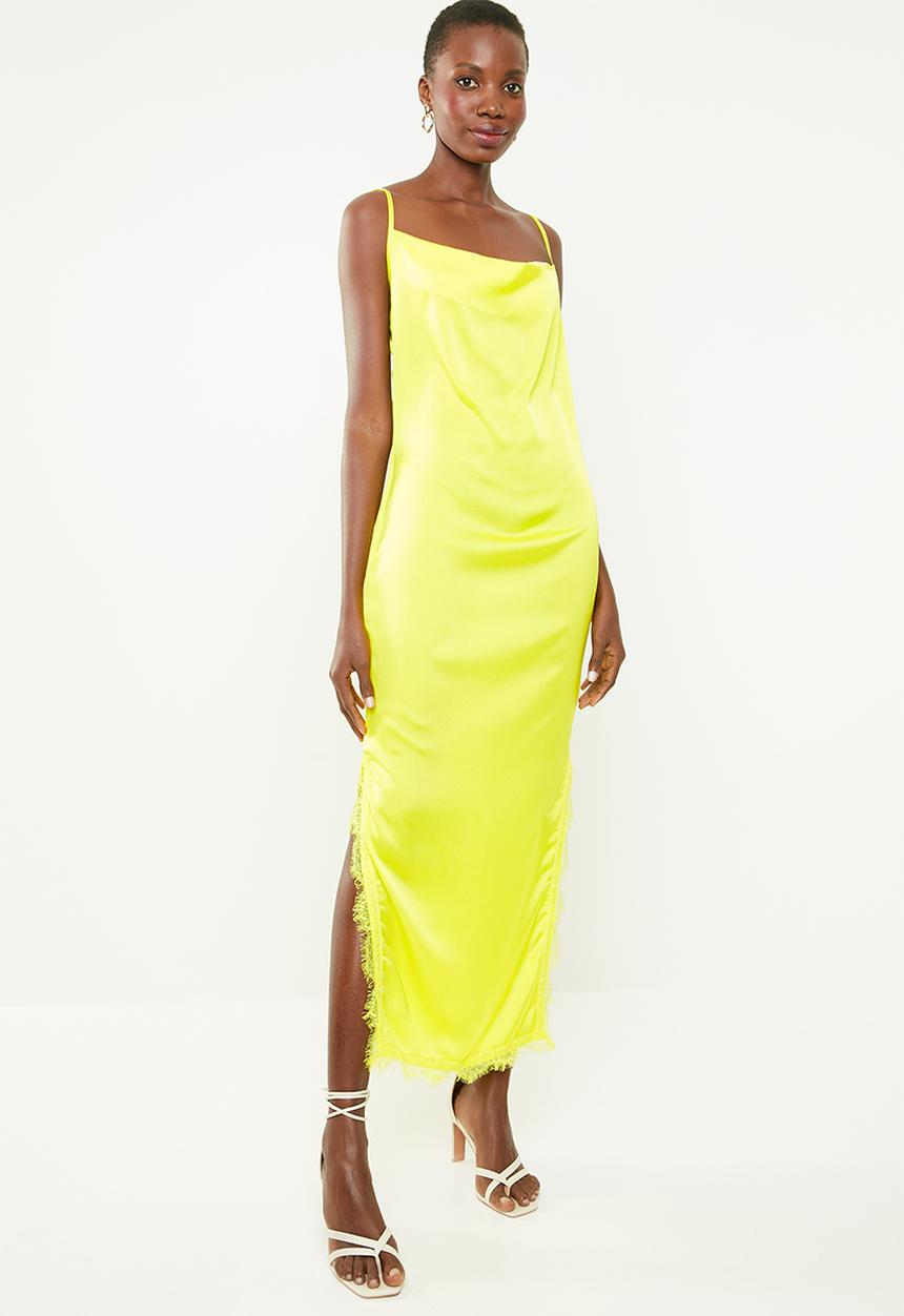 Missguided - Satin lace side split midaxi dress - yellow