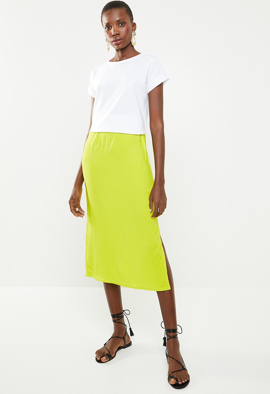 Missguided - Stretch satin midi skirt - lime green