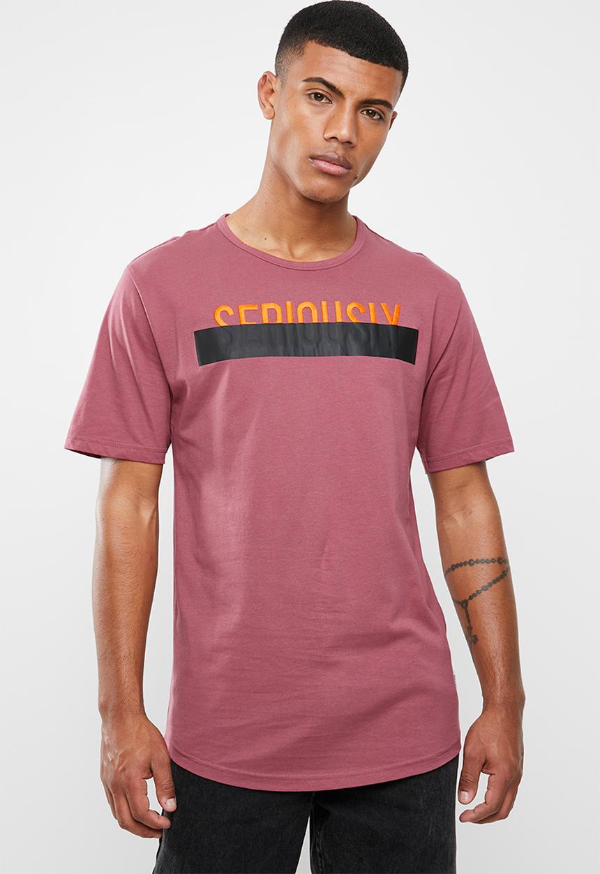 Only & Sons - Eagles short sleeve curved tee - burgundy