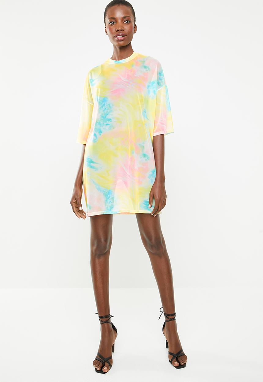 Missguided - Oversized tie dye mesh long sleeve T-shirt dress - multi