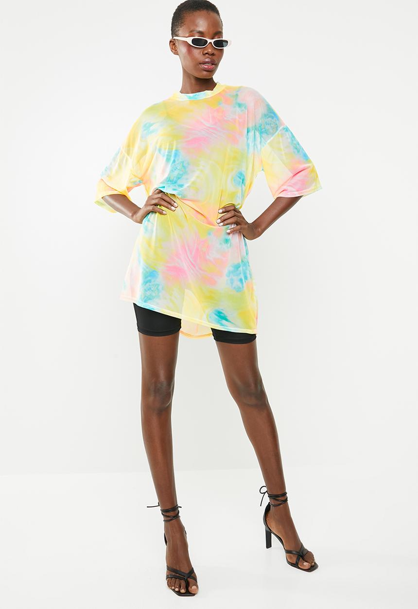 Missguided - Oversized tie dye mesh long sleeve T-shirt dress - multi