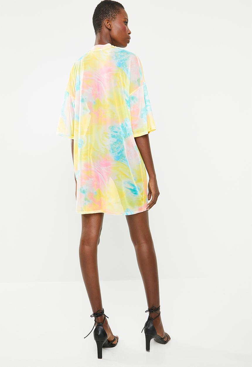 Missguided - Oversized tie dye mesh long sleeve T-shirt dress - multi