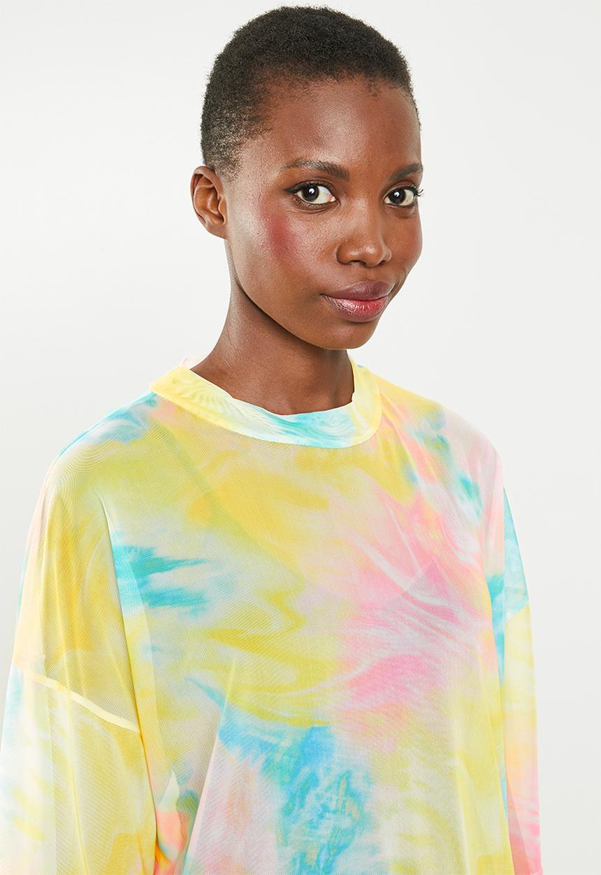 Missguided - Oversized tie dye mesh long sleeve T-shirt dress - multi