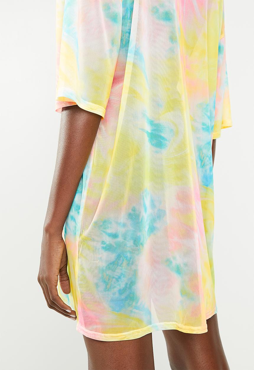Missguided - Oversized tie dye mesh long sleeve T-shirt dress - multi