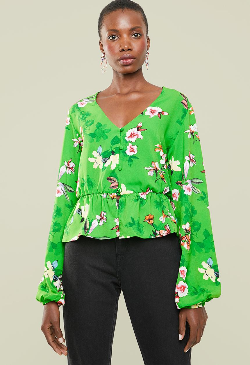 Superbalist - Feminine blouse with peplum - green