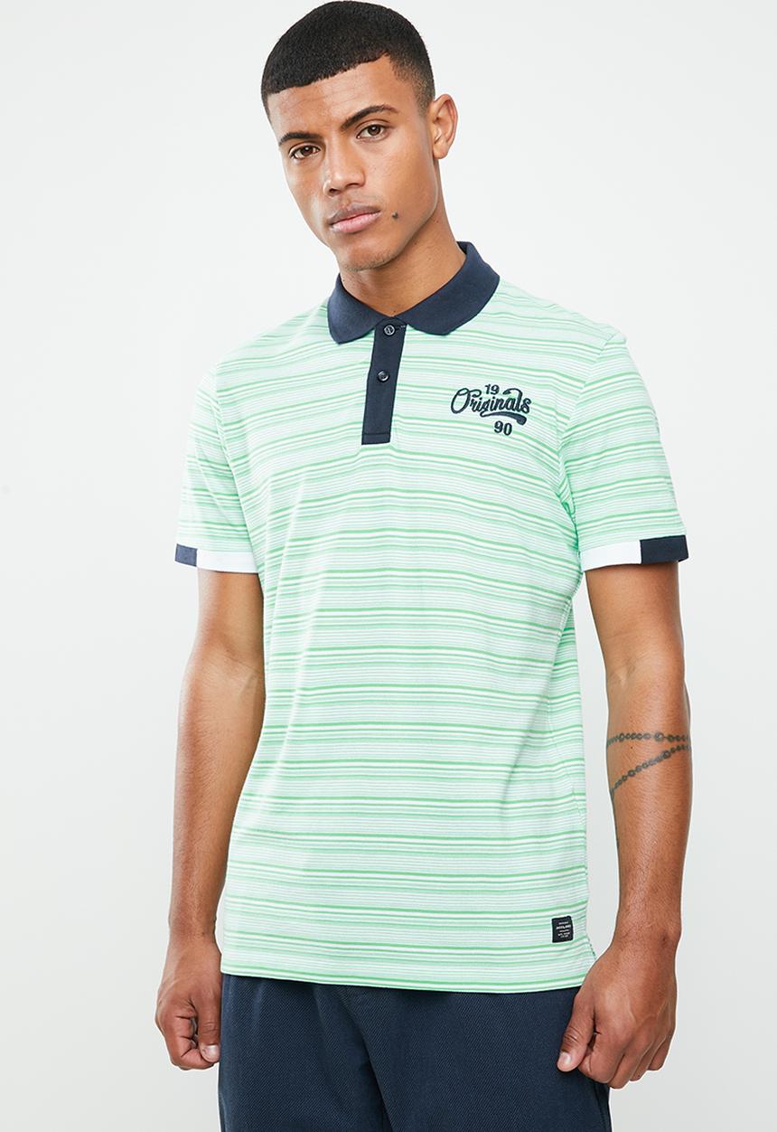 Jack & Jones - Stripe short sleeve polo - green & white 